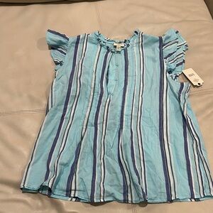 St. John's Bay Blue Ruffled Mandarin Collar Blouse